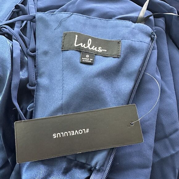 NWT Lulus 6 She's Gorgeous Navy Blue Lace-Up Rhinestone Maxi Dress 126$ - Picture 5 of 16